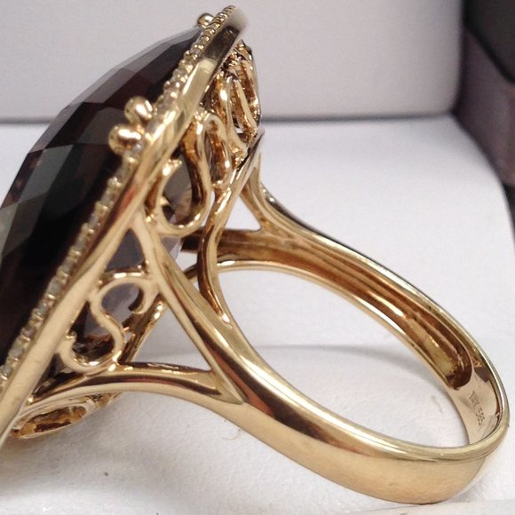 Excellent Cond Dabakarov 21 TCW Smoky Quartz Diamond Ring 14K Yellow Gold SZ 6.5 - Picture 4 of 10